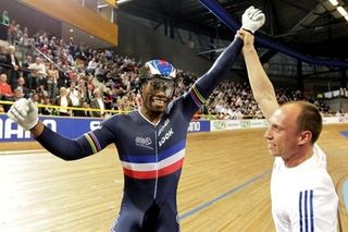 Grégory Baugé (France) celebrates after besting Jason Kenny for the gold