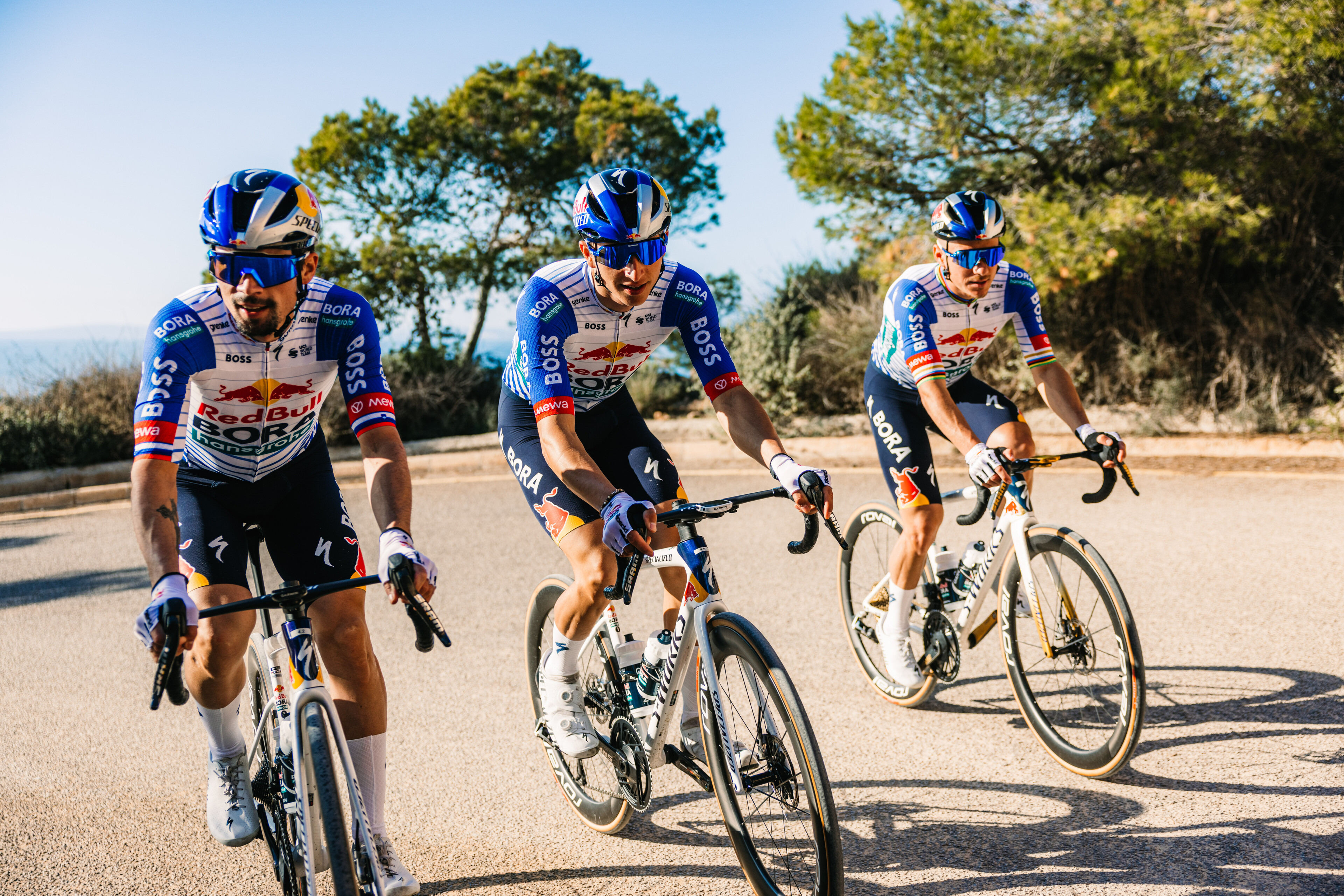 Primož Roglič, Florian Lipowitz and Remco Evenepoel