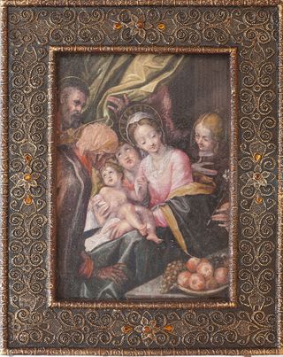 A Mark Landis forgery of the painting "Holy Family with St. Anne and Two Angels." The original artist was German-born Hans Van Aachen who worked in the late 1500s and 1600s and who was known for his portraits and religious and historical scenes. Landis do