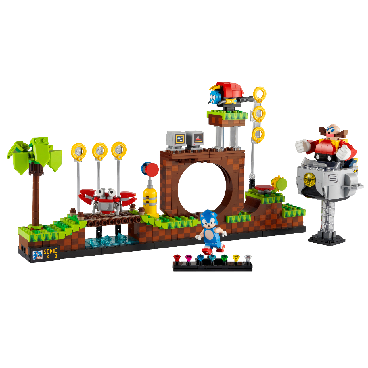Lego Green Hill Zone set on a plain background