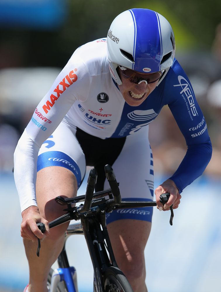 Alison Powers digs deep to win the 2014 Tour of California Women's Time Trial in Folsom.
