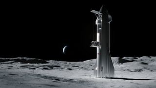 Artist's illustration of SpaceX's Starship on the moon.