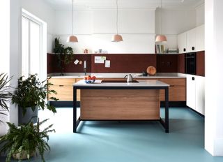 contemporary kitchen with l shape layout and island in centre