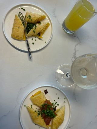 An omelette from the hospitality suite at Stade Roland Garros during the Paris Olympics.