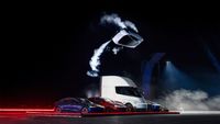 Tesla's next-gen, thruster-equipped Roadster launches itself over other vehicles during an unveiling event on Oct. 15, 2026.