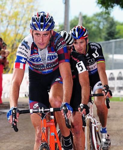Trebon leading Page and Vervecken late in the race.