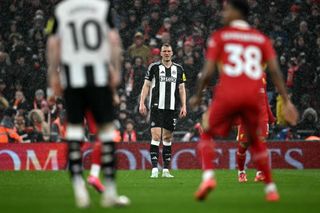 Dan Burn during the English Premier League football match between Liverpool and Newcastle United at Anfield in Liverpool, north west England on February 26, 2025.