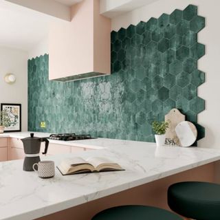 Wickes Boutique Wisteria Hexagon Green Gloss Ceramic Wall Tile - 173 x 150mm