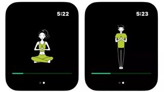 Start with Yoga app interface on two Apple Watch screens