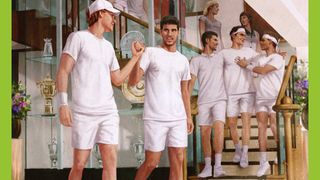 Wimbledon poster artwork showing tennis rivalries over the years