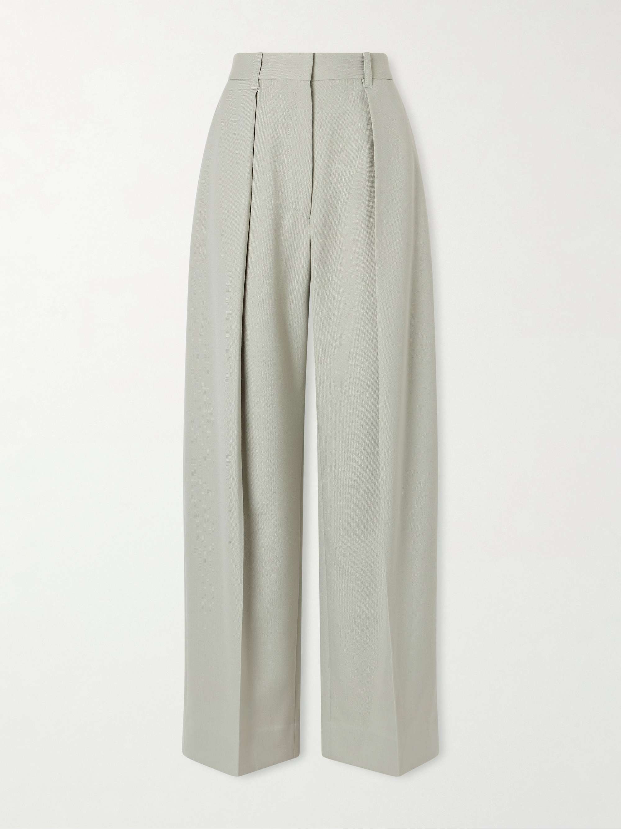 Pleated Grain De Poudre Wide-Leg Pants