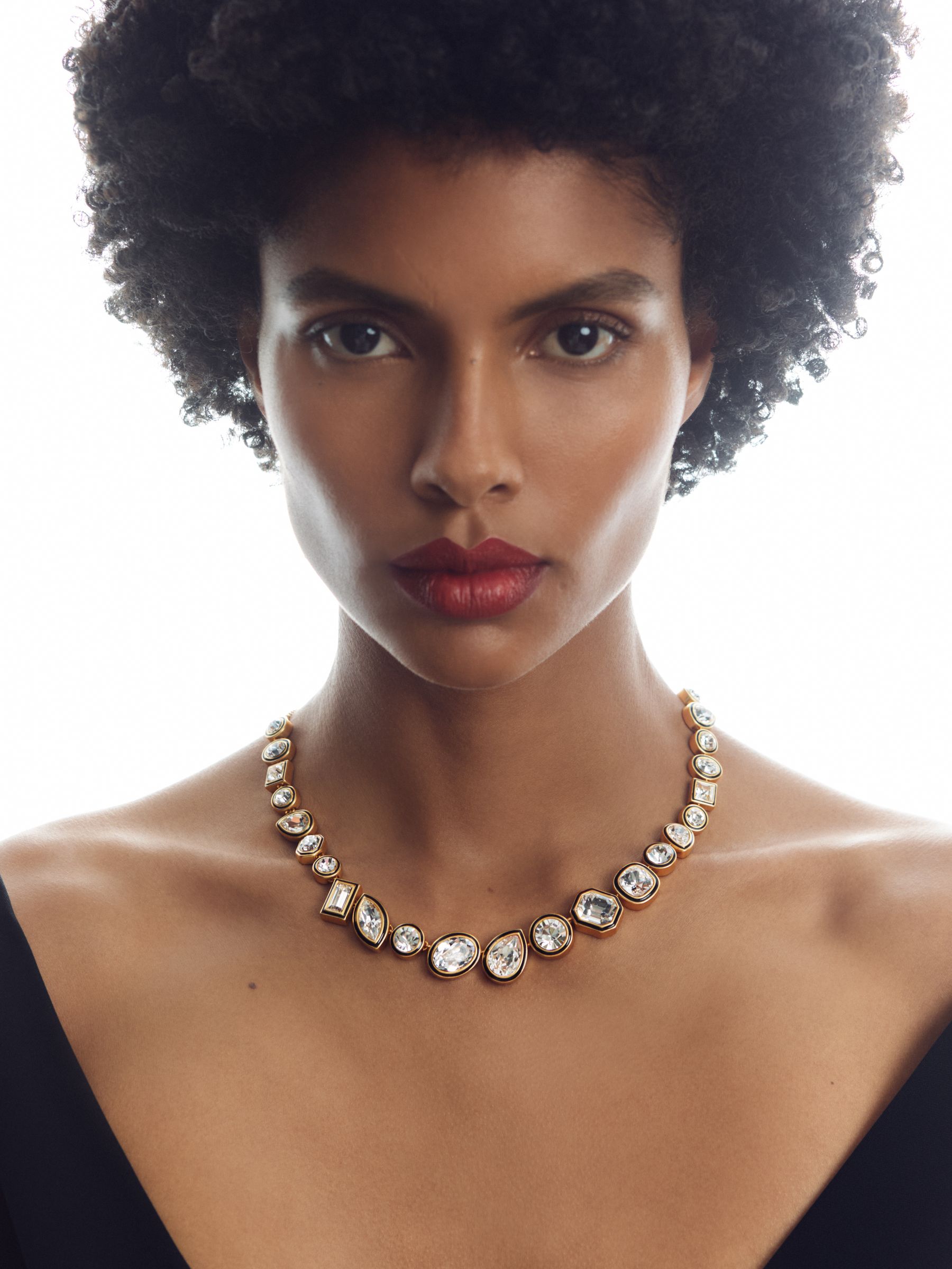 Geometric Crystal Necklace in Gold Tone