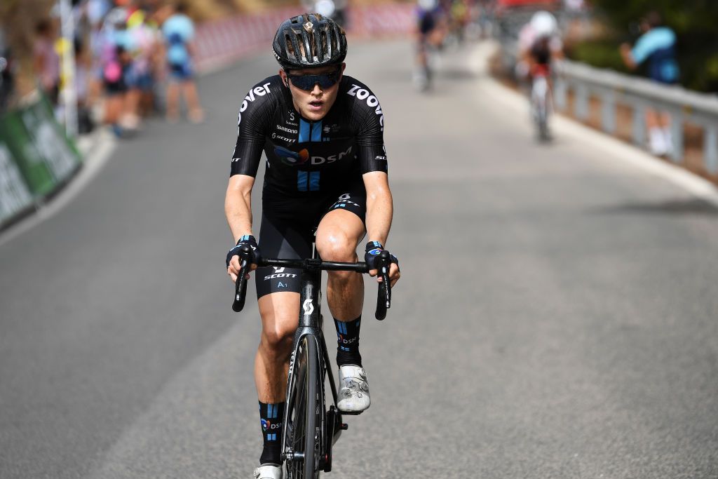 Michael Storer of Team DSM attacks in the final climb Puerto de Almachar 