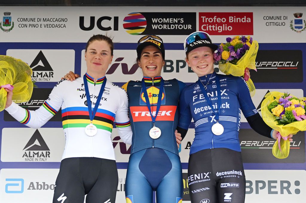 Lotte Kopecky, Elisa Balsamo and Puck Pieterse at this year&#039;s Trofeo Alfredo Binda