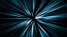 Blue light streaks radiate from a central point on a black background.