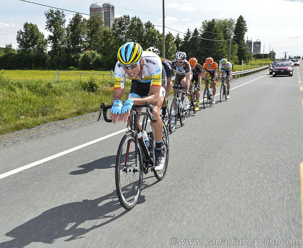Kristofer Dahl (Team SmartStop) doing a lot of work to chase down St John and Routley