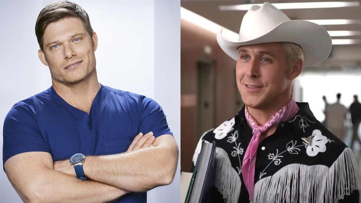 Chris Carmack poses in an ABC press photo for Grey&#039;s Anatomy, and Ryan Gosling portrays Ken in Barbie.