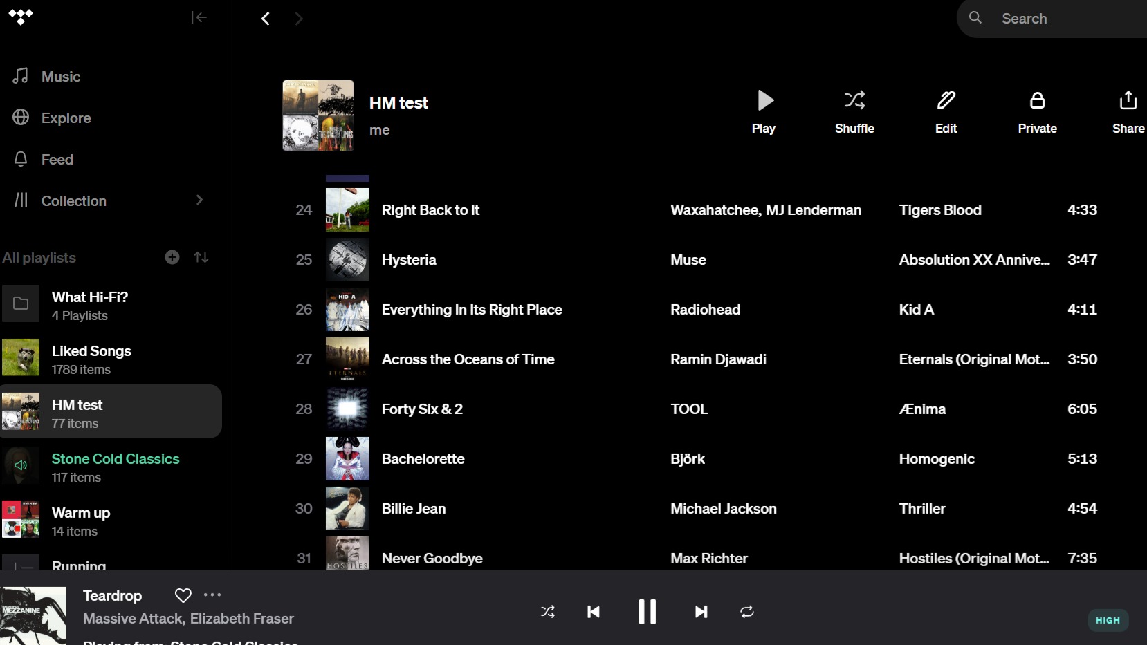 Tidal screenshot of the desktop app 