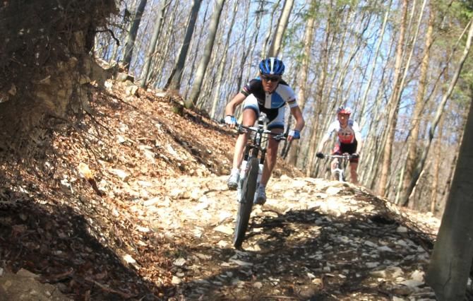Maja Wloszczowska and Stephane Tempier on the Albstadt course