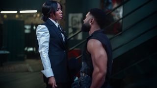 Kelly Rowland as Mea and Trevante Rhodes as Zyair face to face in Mea Culpa