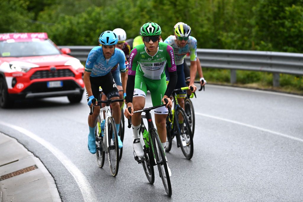 TORTONA ITALY MAY 17 Filippo Magli of Italy and Team Green ProjectBardiani CSFFaizan competes in the breakaway during the 106th Giro dItalia 2023 Stage 11 a 219km stage from Camaiore to Tortona UCIWT on May 17 2023 in Tortona Italy Photo by Tim de WaeleGetty Images