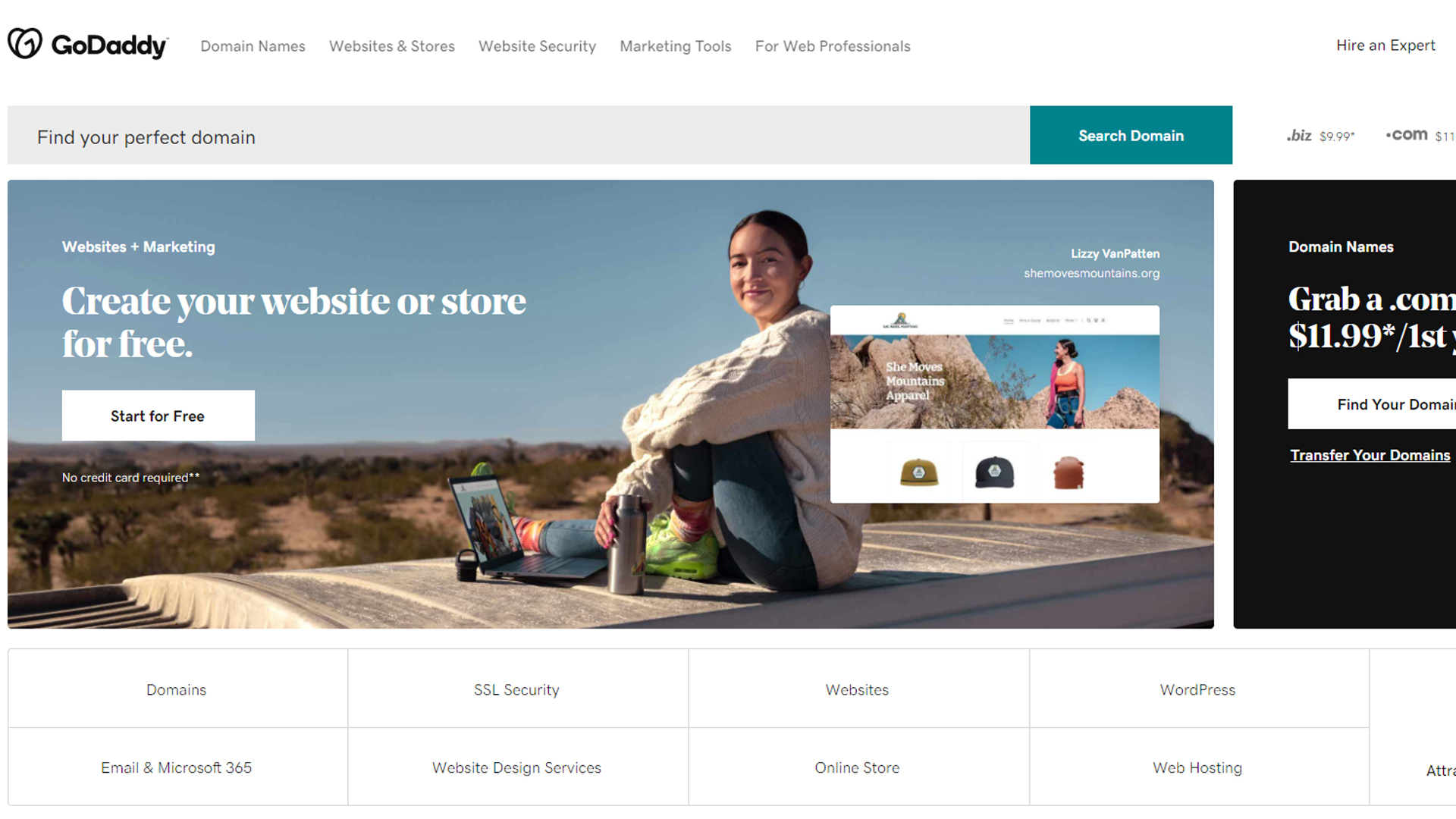 GoDaddy's homepage