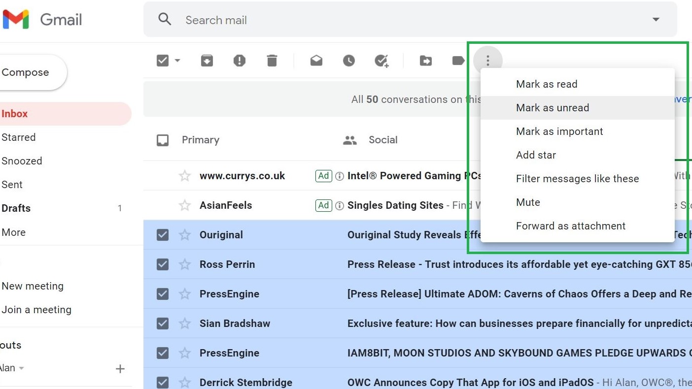 Как отметить в Gmail все как прочитанные