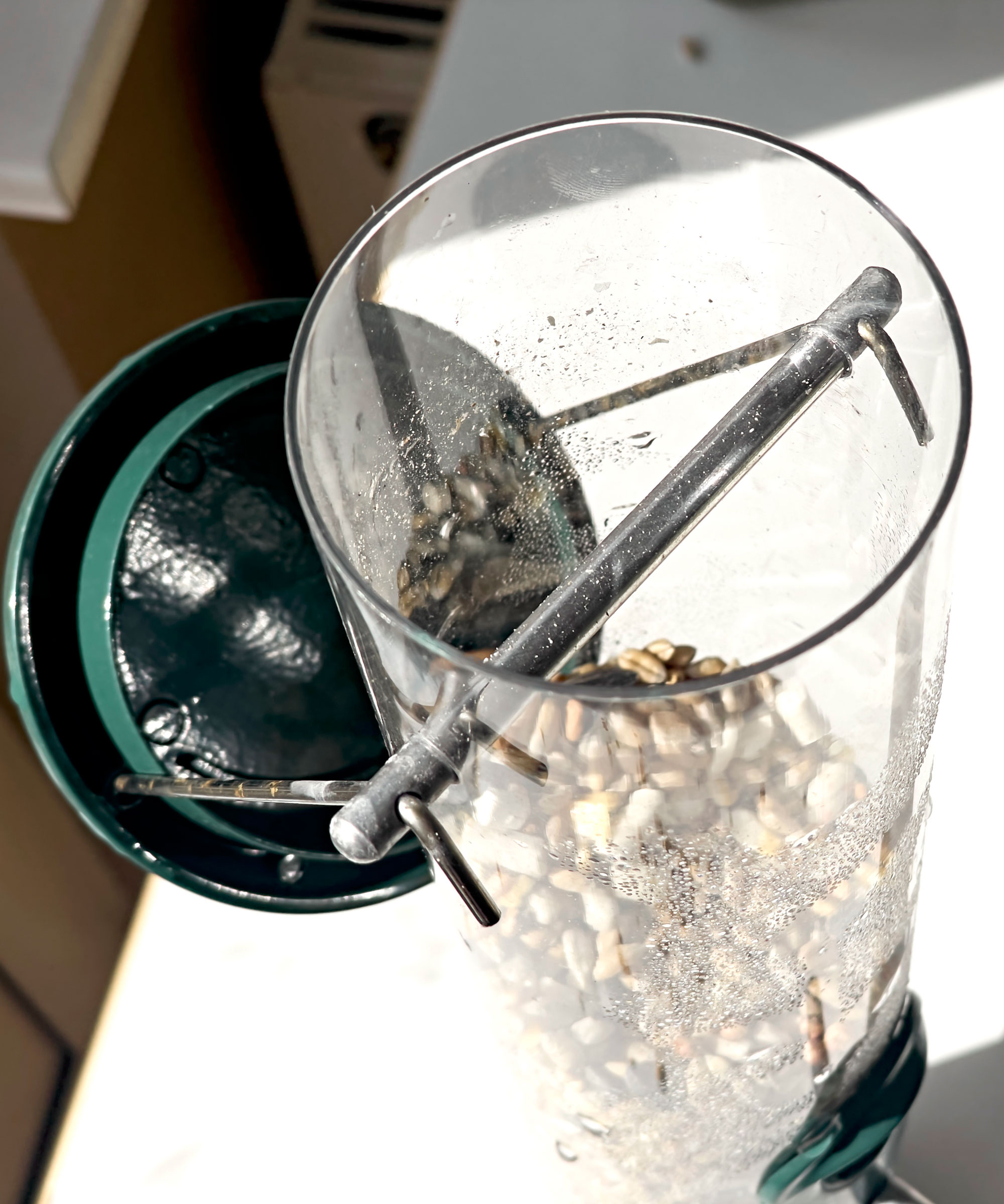bird feeder being emptied for cleaning