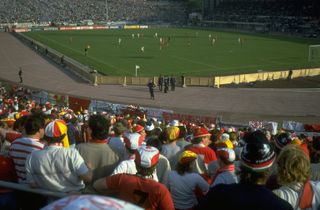 General view from the stands during the 1985 European Cup final between Liverpool and Juventus.