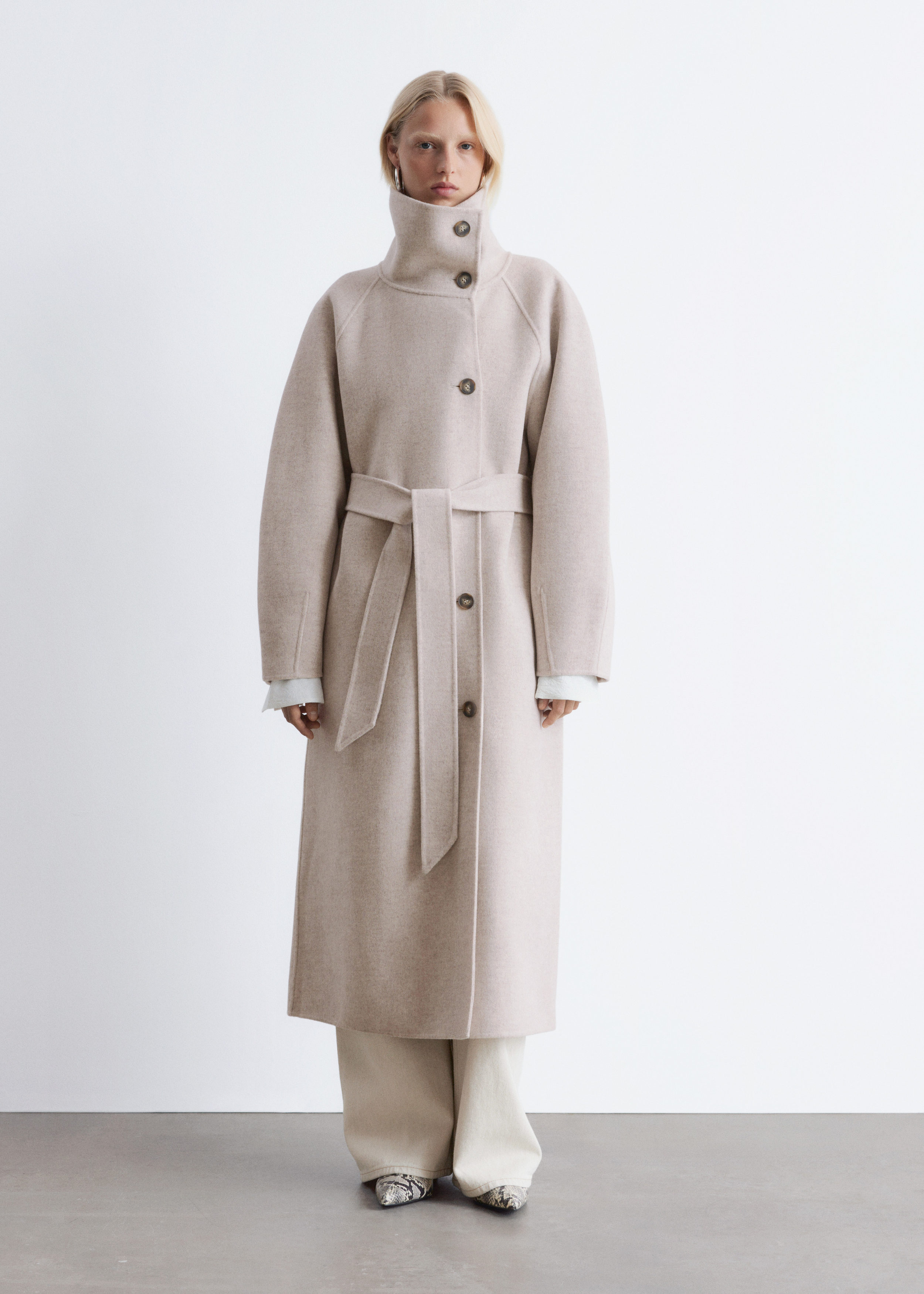 Funnel-Collar Wool Coat