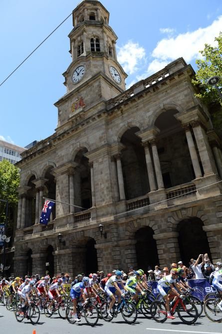 The bunch passes the scenery in Adelaide.