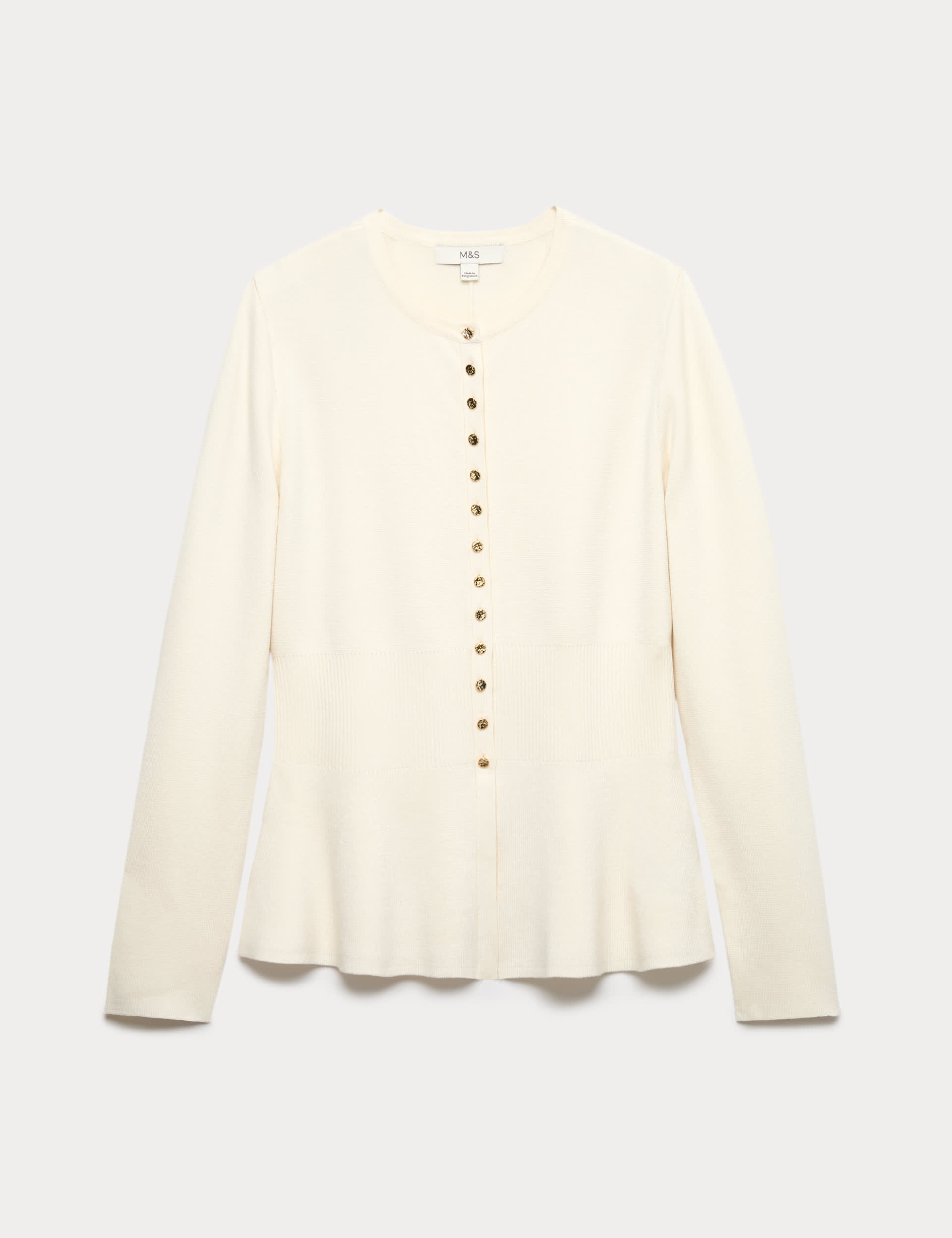 Crew Neck Peplum Slim Fit Cardigan