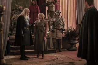 Princess Rhaenyra and King Viserys discuss matters in a regal setting in House of the Dragon episode 3