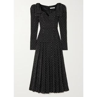 Alessandra Rich Bow-detailed pleated polka-dot silk midi dress