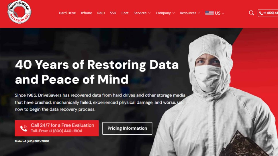 Website screenshot of DriveSavers (July, 2025)
