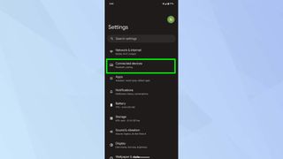 Google Pixel settings with bluetooth highlighted