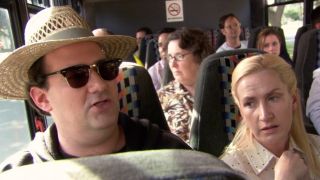 Kevin and Angela singing on the bus in The Office