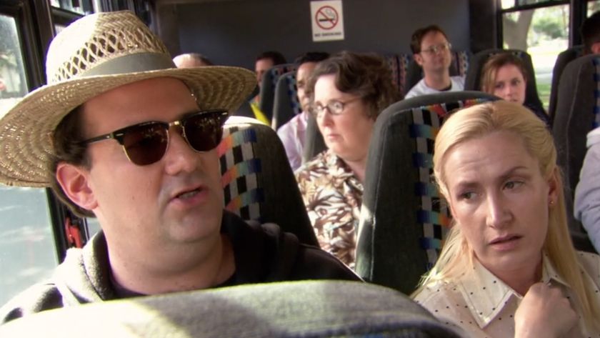 Kevin and Angela singing on the bus in The Office