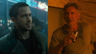 Ryan Gosling and Harrison Ford in separate scenes of Blade Runner 2049