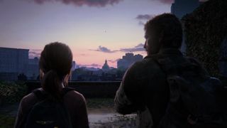 The Last of Us Part 1 Ellie and Joel looking at a city