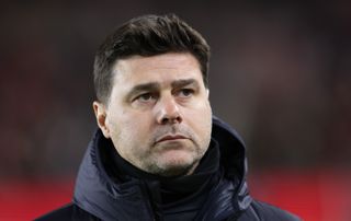 Chelsea manager Mauricio Pochettino looks up during the League Cup win over Middlesbrough.