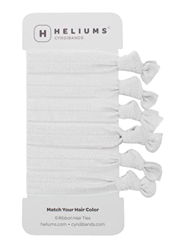 Cyndibands Elastic Hair Ties - White - Gentle Hold Ribbon Ponytail Holders, 6 Count