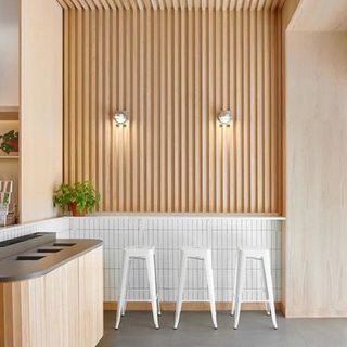 Modern wood paneling in fresh kitchen
