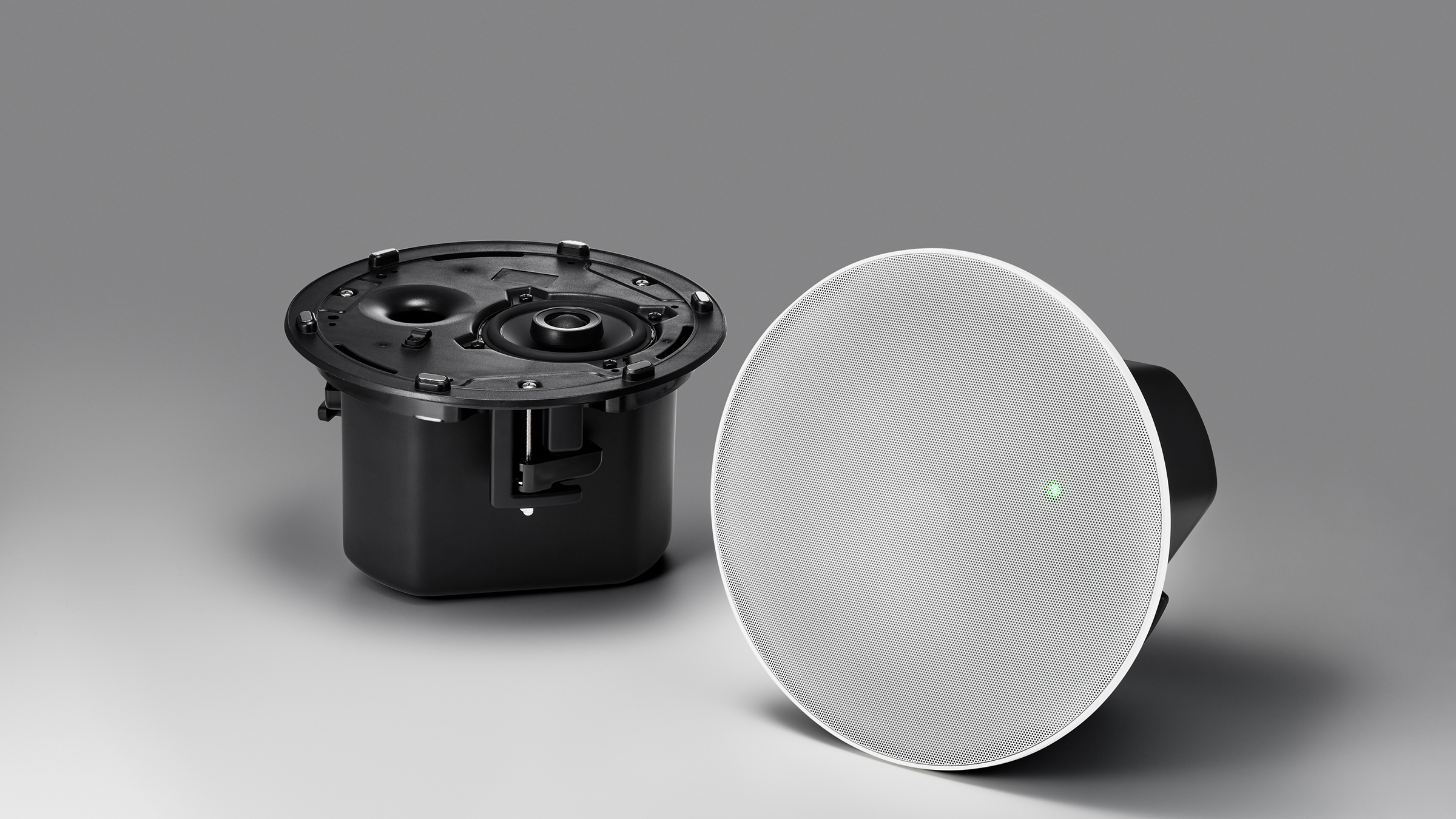 Audio-Technica ATSP-30 network ceiling speaker in black. 