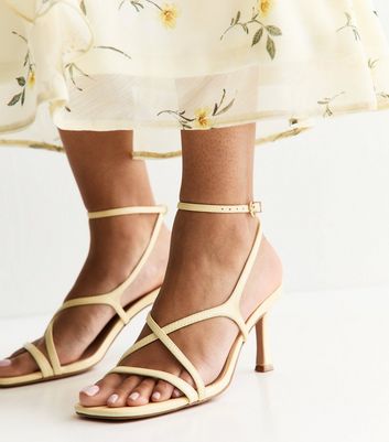 Light Yellow Faux Leather Square Toe Stiletto Sandals