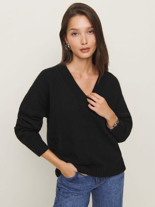 Jadey Cashmere Oversized V-Neck Sweater