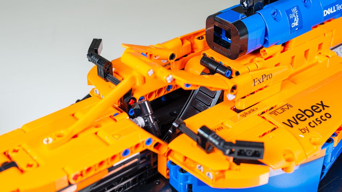 The cockpit and Halo system on the Lego Technic McLaren Formula 1 Race Car