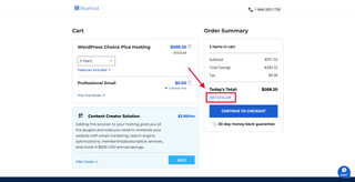 screenshot of bluehost checkout process