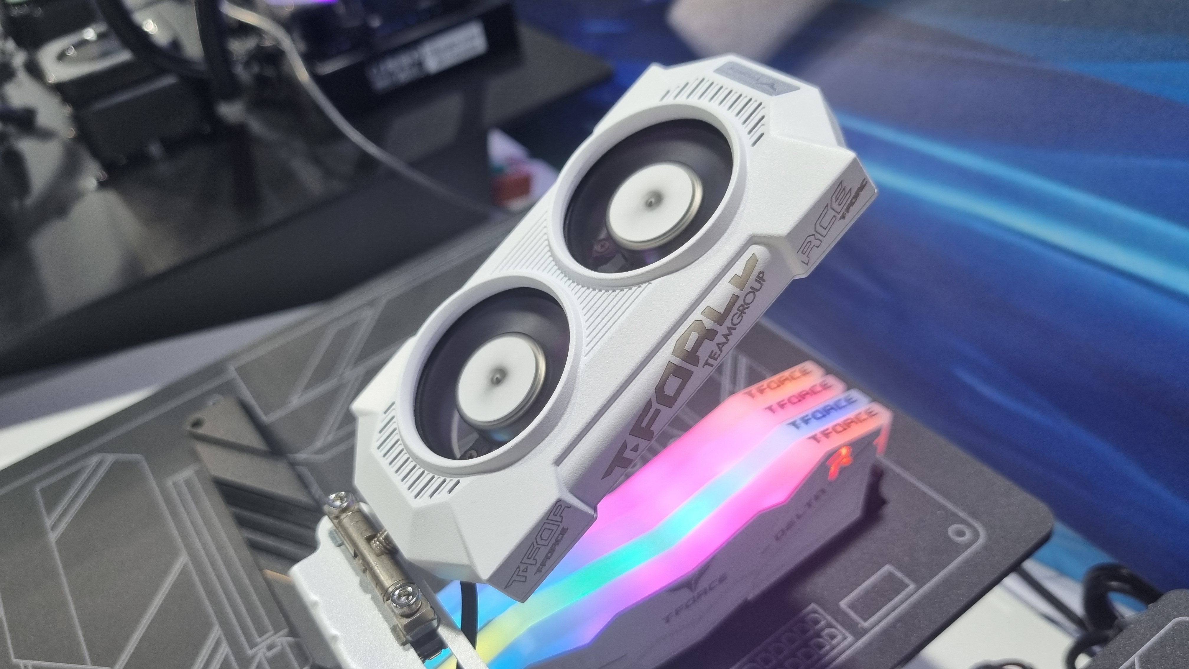 A RAM cooler from Computex 2024, tilted