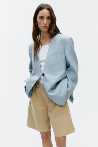 Collarless Linen Blazer